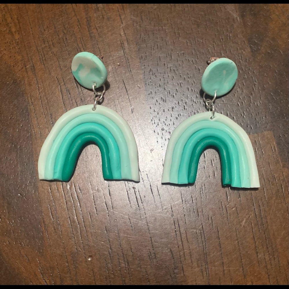 Teal rainbow earrings